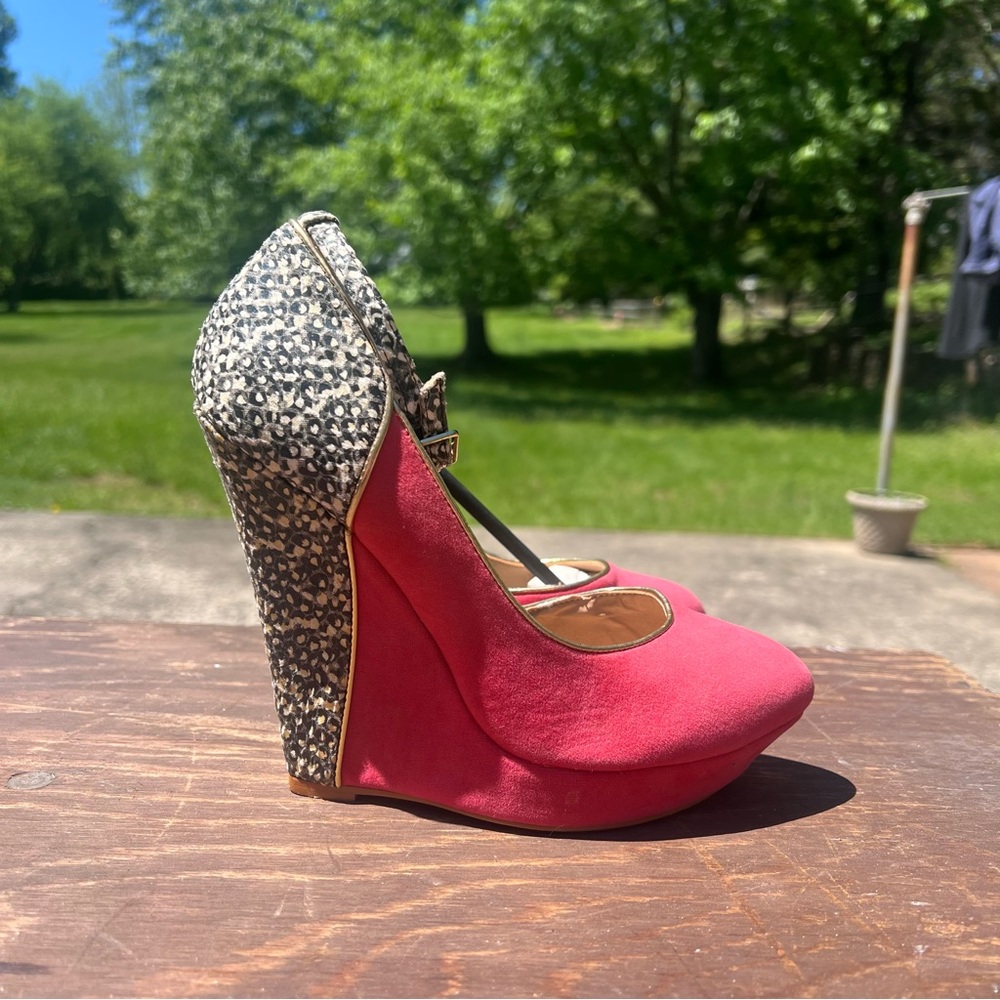 JustFab Pink and Black High Heels with Ankle Strap